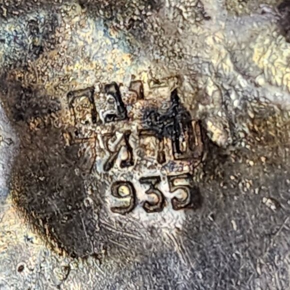 Antique 935 Silver Turquoise Pearl Brooch Pendant Natural Patina Coastal Cowgirl - Picture 4 of 9